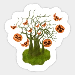 Celebrating halloween spooky season in scary pumpkins garden with flying pumpkin Sticker